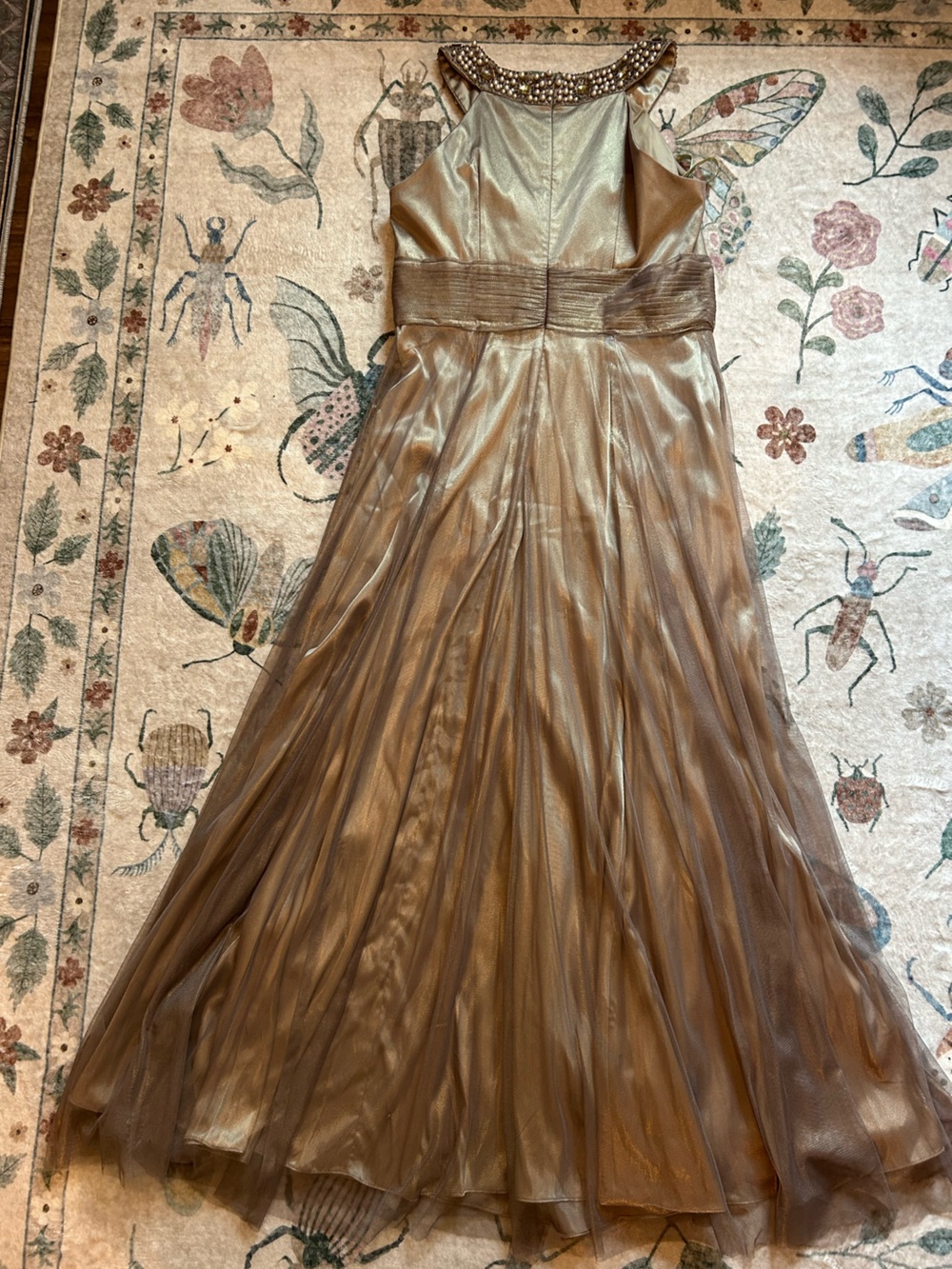 Cachet Metallic Bronze Maxi Dress with Beaded Shoulders - Picture 14 of 16
